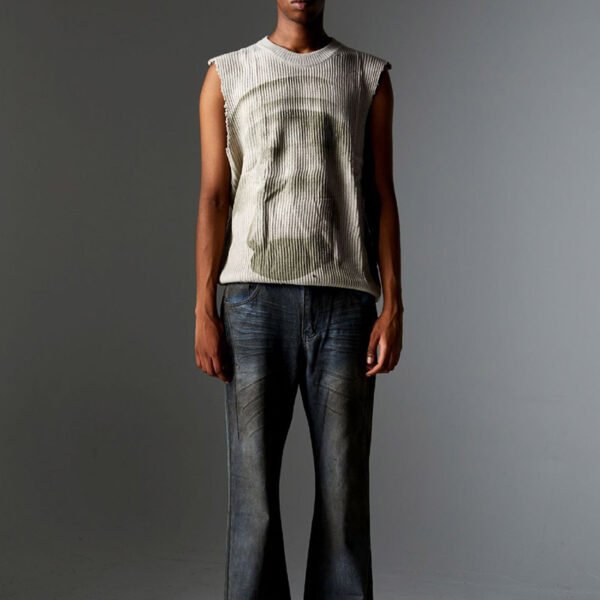 Custom Distressed Sleeveless Graphic Knit Sweater - Style 36DCBF - product detail view 8 Custom Distressed Sleeveless Graphic Knit Sweater - Style 36DCBF - product detail view 8