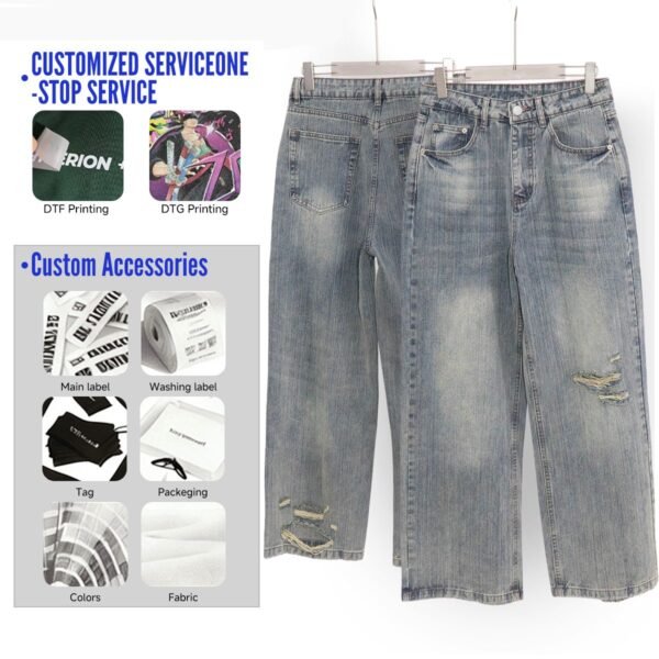 Custom Distressed Straight-Leg Denim Jeans 27011 - Style 96EBC6 - product detail view 3