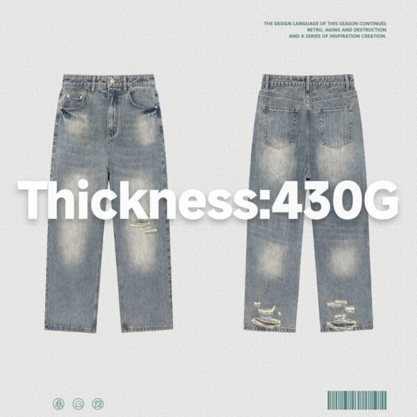 Custom Distressed Straight-Leg Denim Jeans 27011 - Style 96EBC6 - product detail view 2