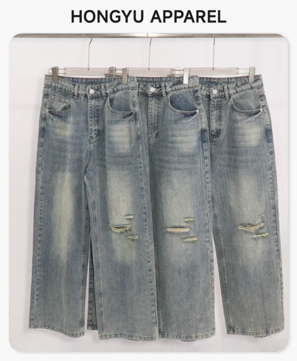 Custom Distressed Straight-Leg Denim Jeans 27011 - Style 96EBC6 - product detail view 4
