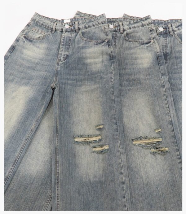 Custom Distressed Straight-Leg Denim Jeans 27011 - Style 96EBC6 - product detail view 13