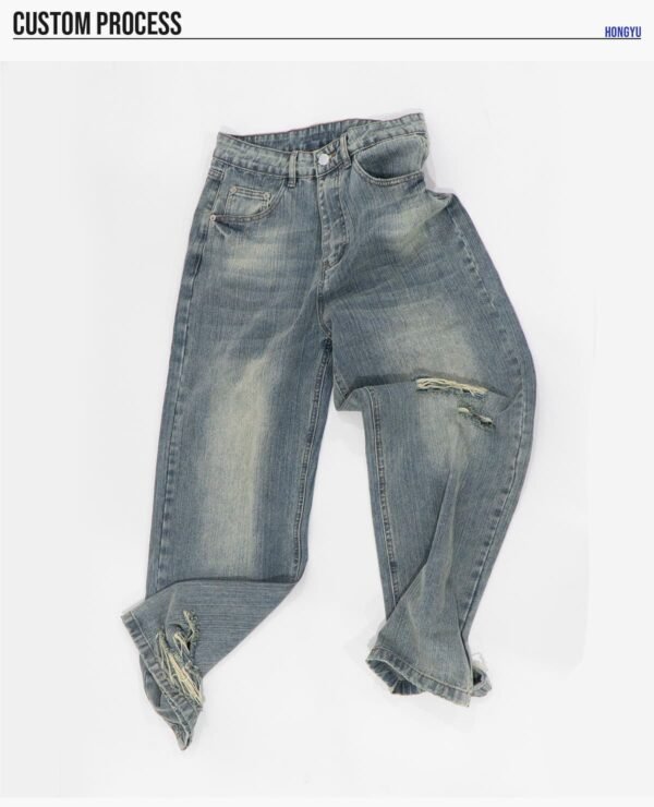 Custom Distressed Straight-Leg Denim Jeans 27011 - Style 96EBC6 - product detail view 10