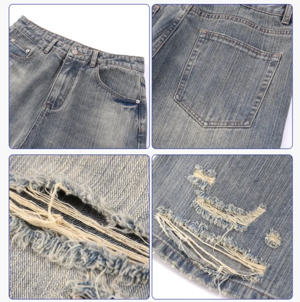 Custom Distressed Straight-Leg Denim Jeans 27011 - Style 96EBC6 - product detail view 8