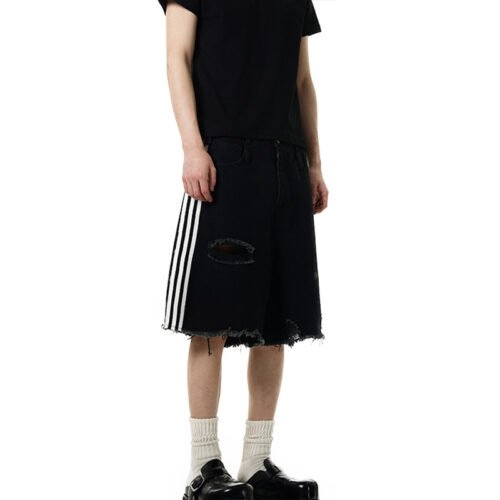 Custom Distressed Stripe Longline Shorts | - Style 6E8205