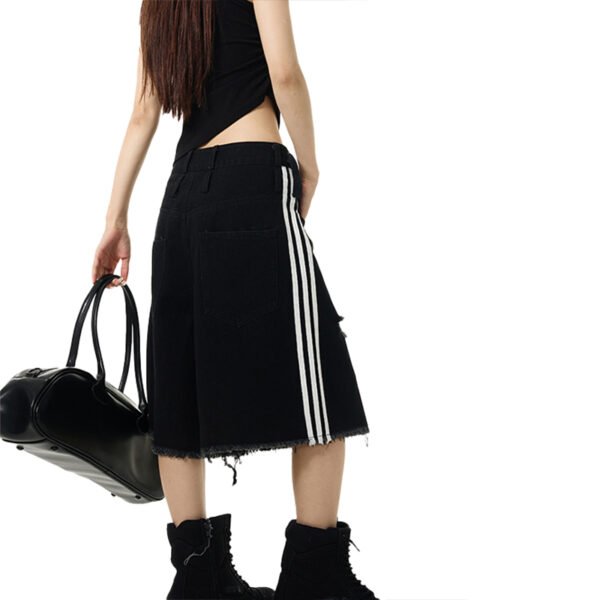Custom Distressed Stripe Longline Shorts | - Style 6E8205 - product detail view 3