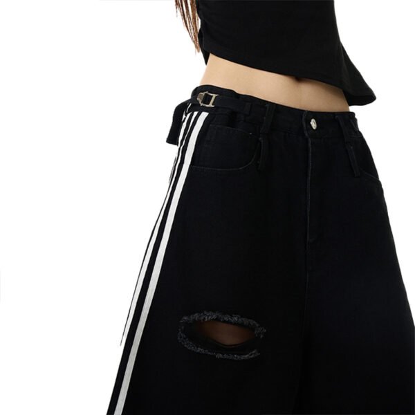 Custom Distressed Stripe Longline Shorts | - Style 6E8205 - product detail view 4