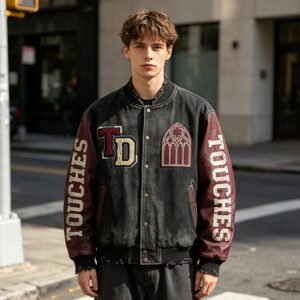 Custom Distressed Varsity Jacket with Contrast Sleeves 704-09 - Style 4F1694