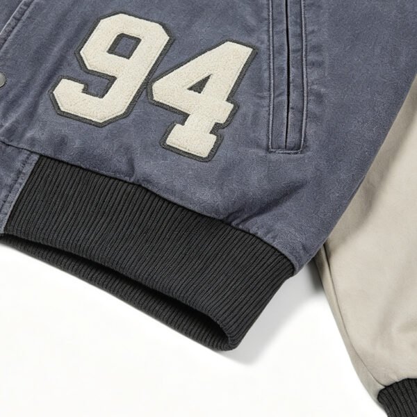 Custom Distressed Patchwork Varsity Jacket 710-07 - Style 58E69D - product detail view 3 Custom Distressed Patchwork Varsity Jacket 710-07 - Style 58E69D - product detail view 3