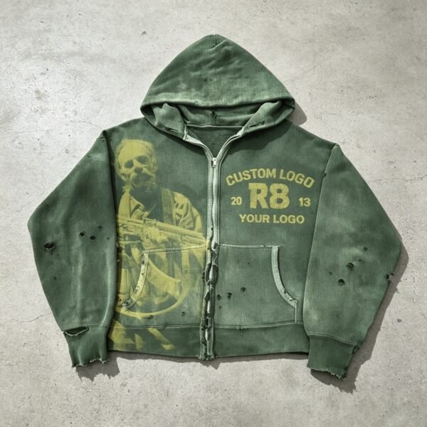 Custom Vintage-Washed Distressed Graphic Pullover Hoodie - Style E513E2 - product detail view 10