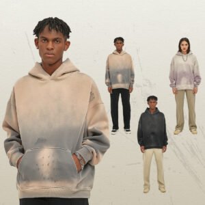 Unisex distressed wash pullover hoodies in various colors