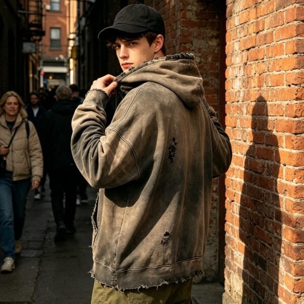 Custom Panel-Registered Washed Distress Pullover Hoodie - Style CAA4A2 - product detail view 3