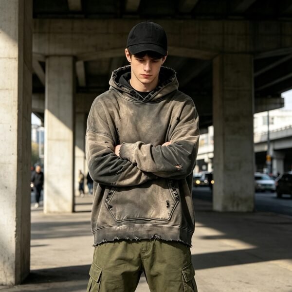 Custom Panel-Registered Washed Distress Pullover Hoodie - Style CAA4A2 - product detail view 4