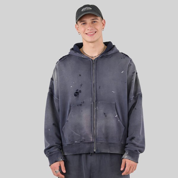 Custom Distressed Wash Full-Zip Hoodie - Style 610808 Custom Distressed Wash Full-Zip Hoodie - Style 610808