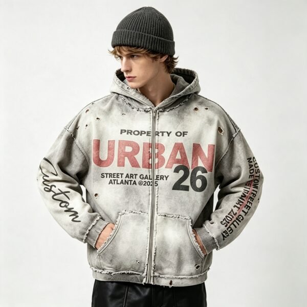 Custom Distressed Washed Graphic Hoodie - Style 0F0556