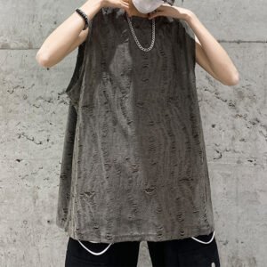 Custom Distressed Washed Oversized Sleeveless T-Shirt - Style E0F5F5