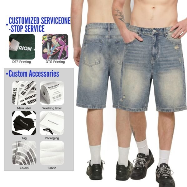 Custom Distressed Wide-Leg Denim Shorts 26518 - Style 1C07F4 Custom Distressed Wide-Leg Denim Shorts 26518 - Style 1C07F4