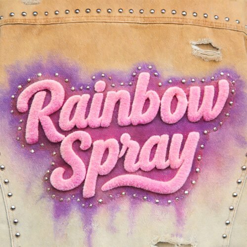 Distressed workwear jacket with 'Rainbow Spray' appliqué