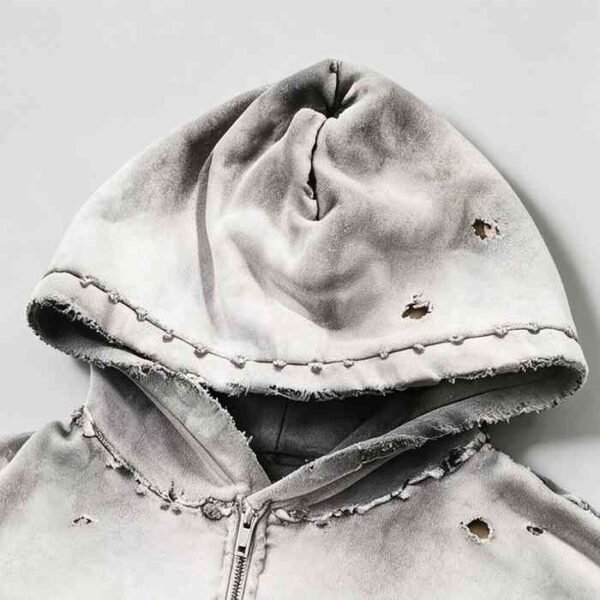 Custom Distressed Zip-Front Graphic Hoodie - Style 92E1A7 - product detail view 4