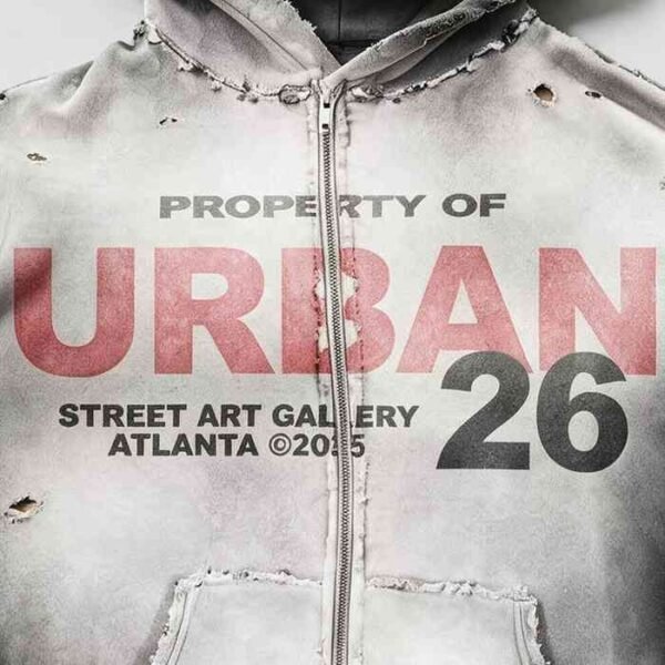 Custom Distressed Zip-Front Graphic Hoodie - Style 92E1A7 - product detail view 5