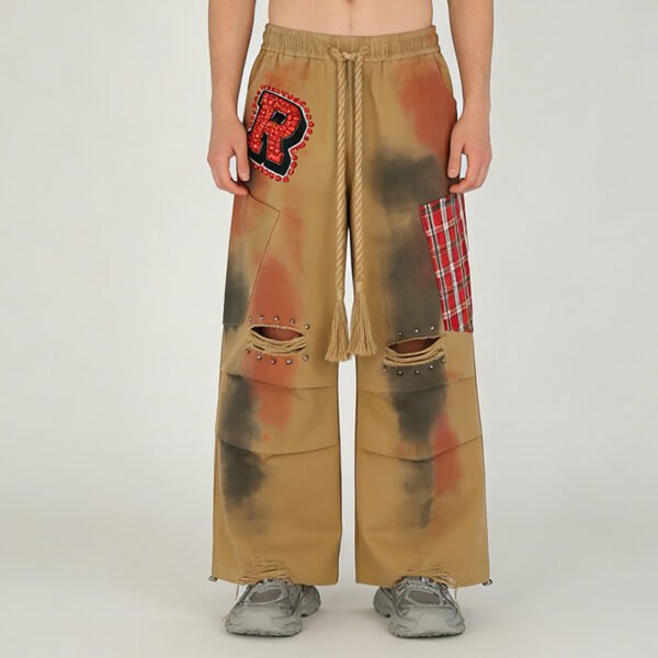 Custom Distressed Zip Hem Patchwork Pants - Style BC5DE1 - product detail view 5 Custom Distressed Zip Hem Patchwork Pants - Style BC5DE1 - product detail view 5