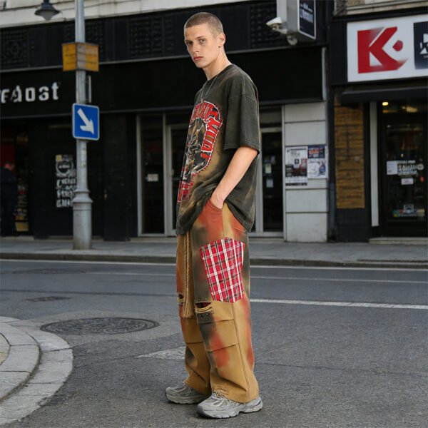 Custom Distressed Zip Hem Patchwork Pants - Style BC5DE1 - product detail view 8 Custom Distressed Zip Hem Patchwork Pants - Style BC5DE1 - product detail view 8