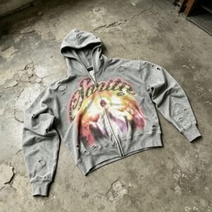 Custom Distressed Graphic Zip Hoodie - Style 66D921