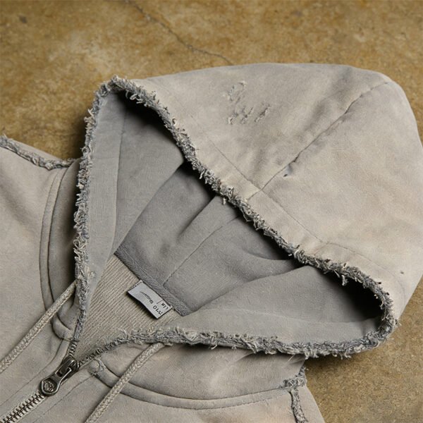 Custom Distressed Hooded Zip-Up Hoodie - Style FC3ADD - product detail view 6 Custom Distressed Hooded Zip-Up Hoodie - Style FC3ADD - product detail view 6