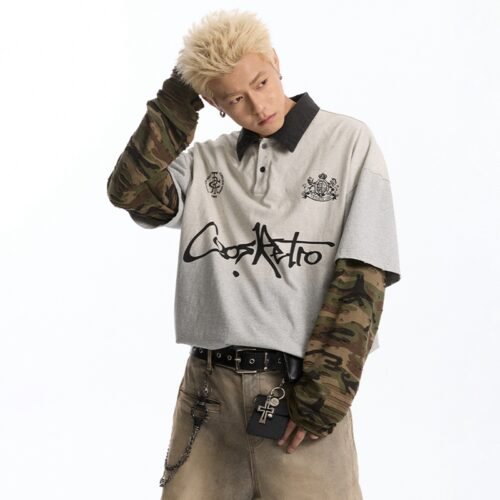 Custom Double-Layer Camo Sleeve Polo T-Shirt - Style 97E90E Custom Double-Layer Camo Sleeve Polo T-Shirt - Style 97E90E