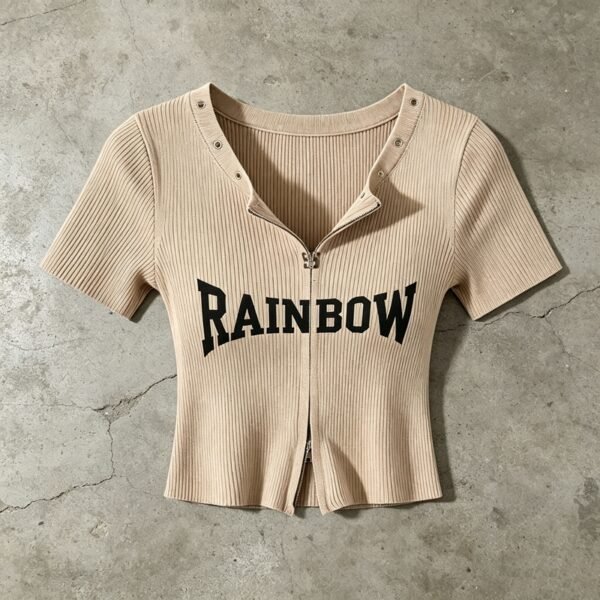 Custom Double-Zip Knit Crop Tee with Front Pocket Option - Style 1730E6 - product detail view 4