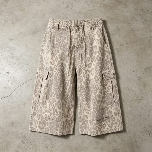Custom Leopard Print Drawcord Cargo Capri Pants - Style DA1B13 - product detail view 6 Custom Leopard Print Drawcord Cargo Capri Pants - Style DA1B13 - product detail view 6