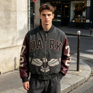 Custom Eagle Patch Varsity Bomber Jacket 710-16 - Style B42F00