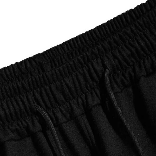 Custom Digital-Print Elastic-Waist Men's Shorts - Style 677F4B Close-up of black men's utility shorts waistband