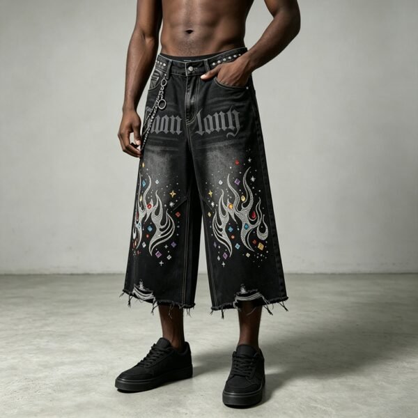 Custom Embellished Flame Capri Jeans | - Style CD7290