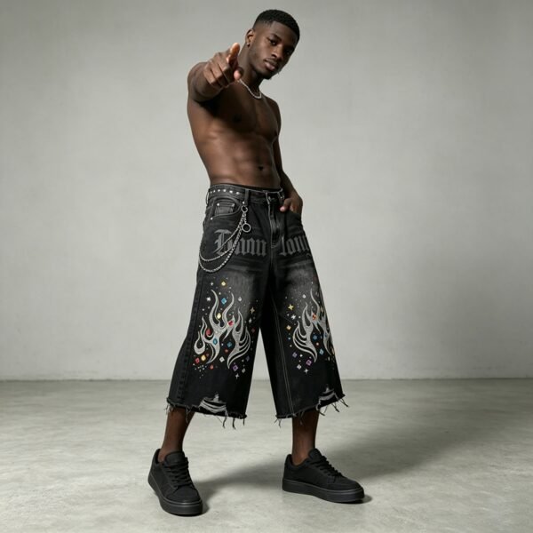 Custom Embellished Flame Capri Jeans | - Style CD7290 - product detail view 3