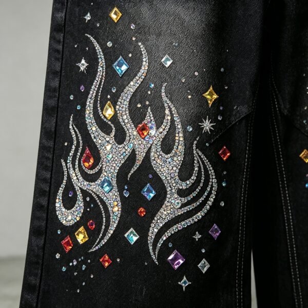 Custom Embellished Flame Capri Jeans | - Style CD7290 - product detail view 4