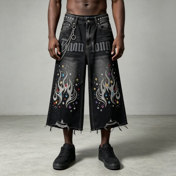Custom Embellished Flame Capri Jeans | - Style CD7290 - product detail view 6