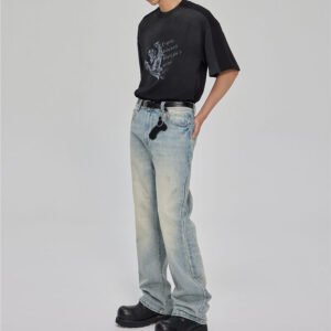 Black t-shirt with minimalist text graphic