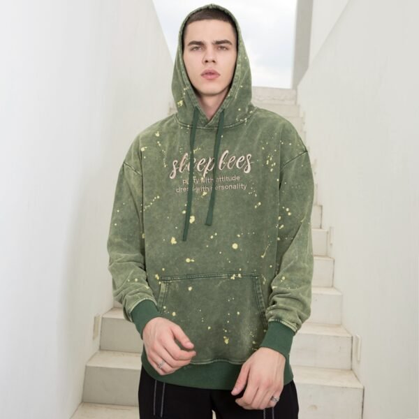 Custom Acid-Wash Embroidered Paint-Splatter Hoodie - Style 5AA20A - product detail view 5 Custom Acid-Wash Embroidered Paint-Splatter Hoodie - Style 5AA20A - product detail view 5