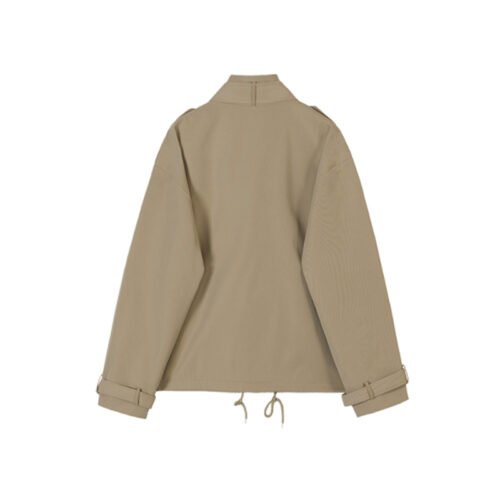 Custom Loose Layered Cargo Lapel Jacket | VW-D19EC - Style D19EC1 Back view of a tan loose layered cargo lapel jacket