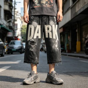 Custom Oversized Applique Distressed Denim Shorts | 715-05 - Style AD3E41