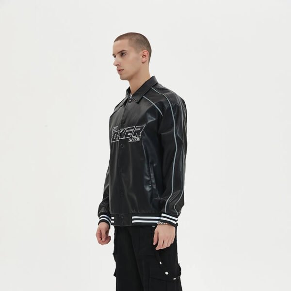 Custom Embroidered Streetwear Leather Jacket - Style 7FC2B1 - product detail view 2 Custom Embroidered Streetwear Leather Jacket - Style 7FC2B1 - product detail view 2