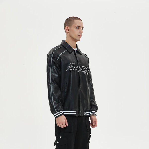 Custom Embroidered Streetwear Leather Jacket - Style 7FC2B1 - product detail view 3 Custom Embroidered Streetwear Leather Jacket - Style 7FC2B1 - product detail view 3