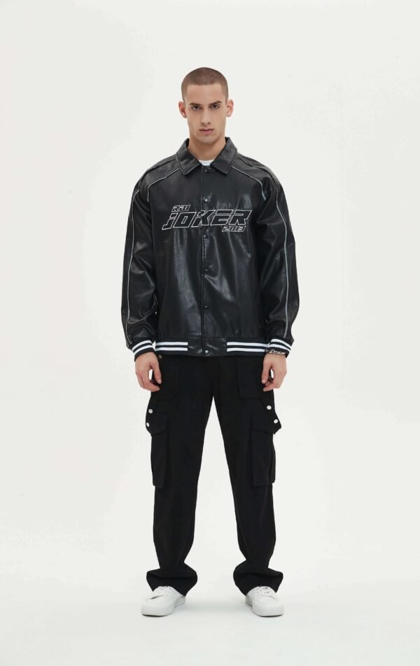 Custom Embroidered Streetwear Leather Jacket - Style 7FC2B1 - product detail view 6 Custom Embroidered Streetwear Leather Jacket - Style 7FC2B1 - product detail view 6