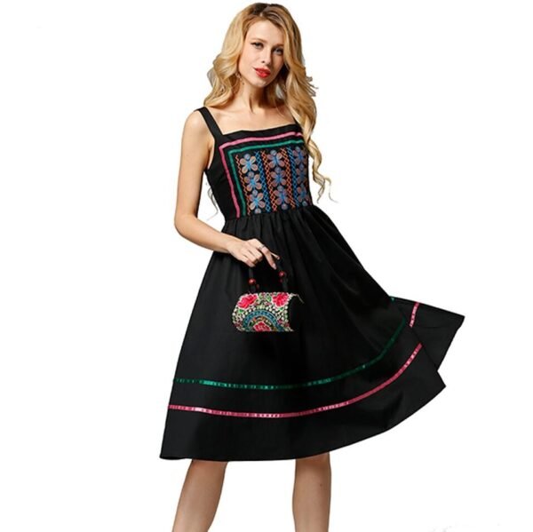 Custom Embroidered Square-Neck Midi Dress D38E - Style D38E54 - product detail view 3