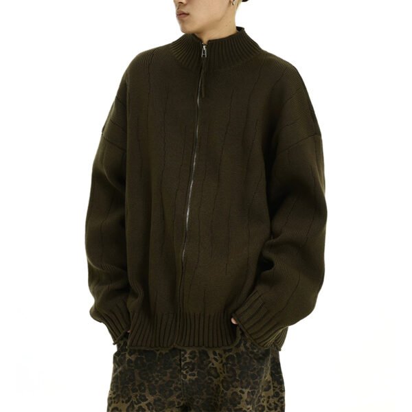 Custom Floral Embroidered Zip Stand-Collar Cardigan - Style BC0156 - product detail view 2