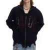 Custom Embroidered Zip-Front Distressed Knit Sweater - Style 2F07C2
