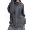 Custom Embroidered Zip-Front Distressed Knit Sweater - Style 2F07C2 - product detail view 5