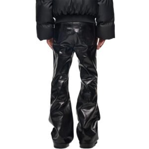 Black coated straight leg pants with extra length