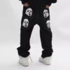 Custom Face Patch Stacked Straight-Leg Jeans 3F3136CD - Style 3F3136 Black straight-leg jeans with custom face patches on back pockets