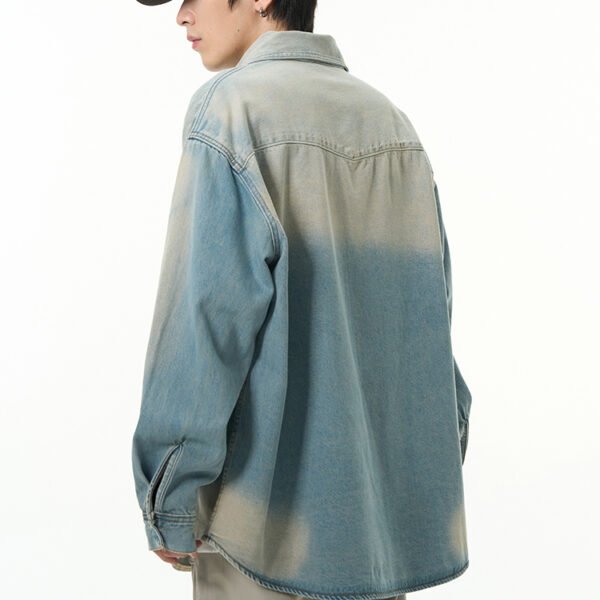 Custom Faded Denim Overshirt Jacket with Flap Pockets - Style 3A1C0D - product detail view 5 Custom Faded Denim Overshirt Jacket with Flap Pockets - Style 3A1C0D - product detail view 5